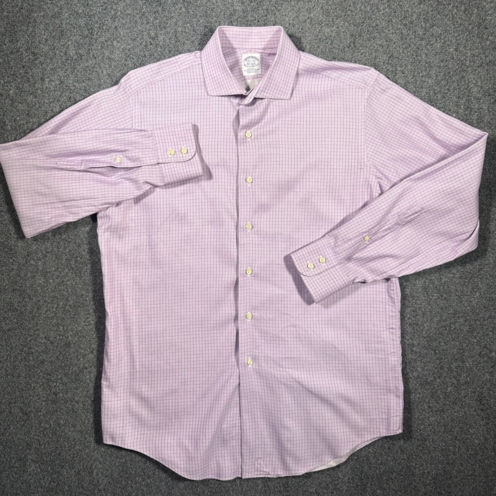 Brooks Brothers Makers Regular Fit Dress Shirt Mens 15.5 34 Purple Check USA - Picture 1 of 9